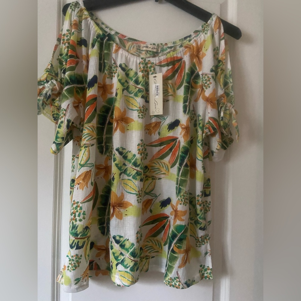 Tropical Floral Print Women Blouse Top XL
